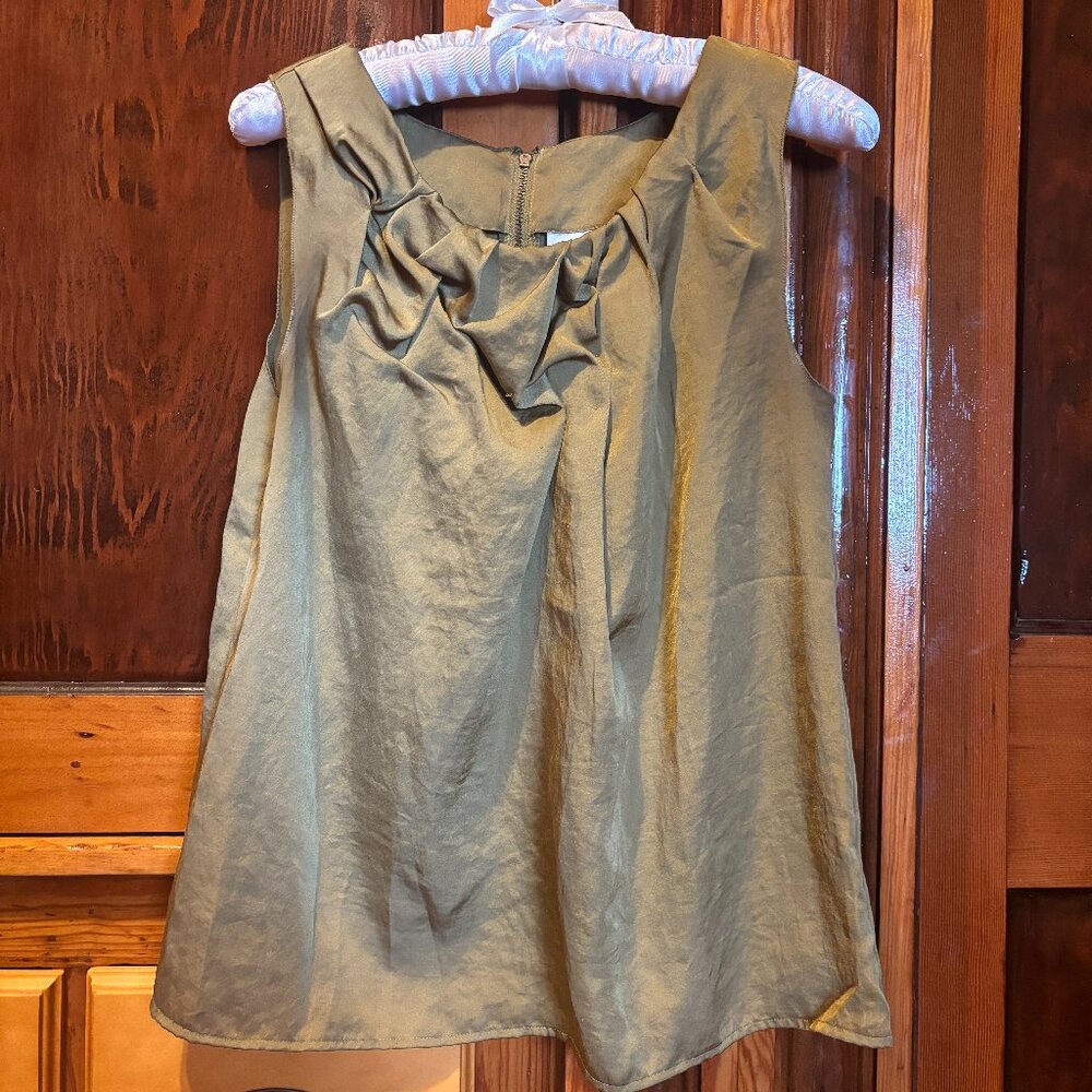 Sleeveless Olive Green Ruffle Neck Women's Top